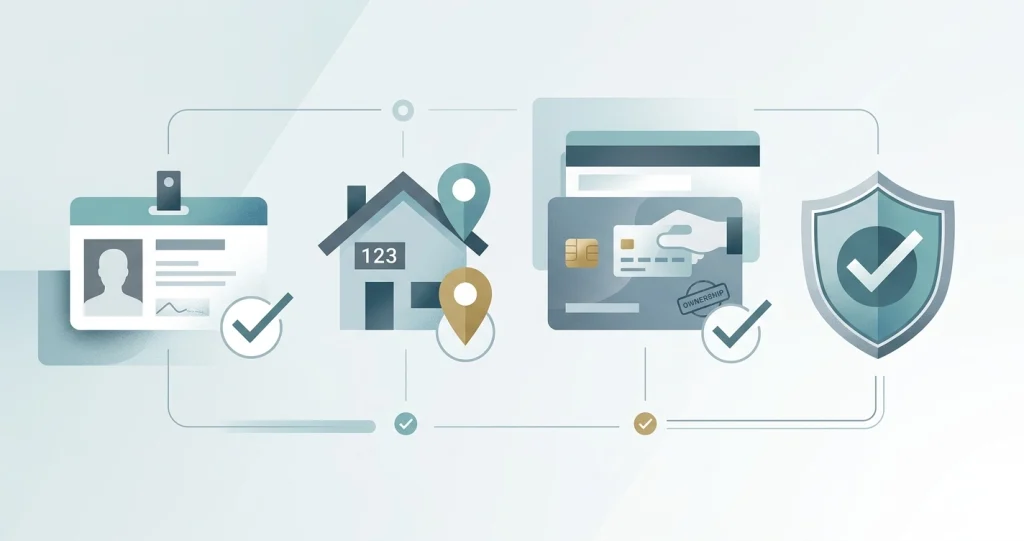 Generic verification checklist showing identity, address and payment ownership categories